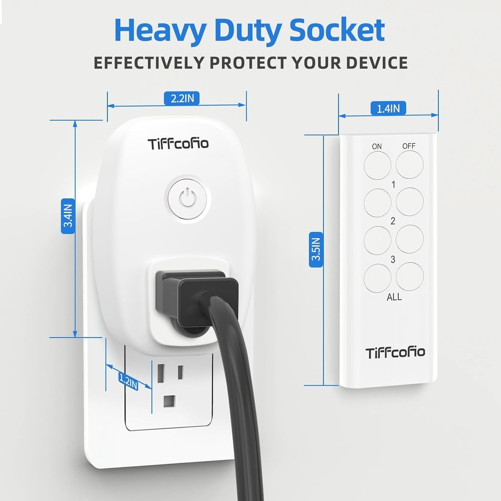 2 Pack Indoor Remote Control Outlet Plug, 15A, 100ft Range