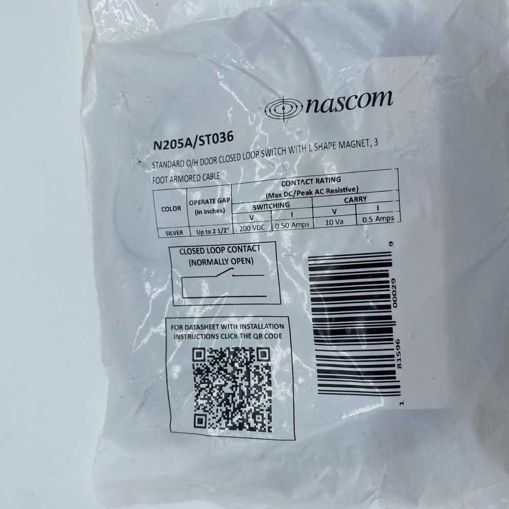 Nascom N205A/ST036 Overhead Door Closed Loop Switch – 3’ Armored Cable