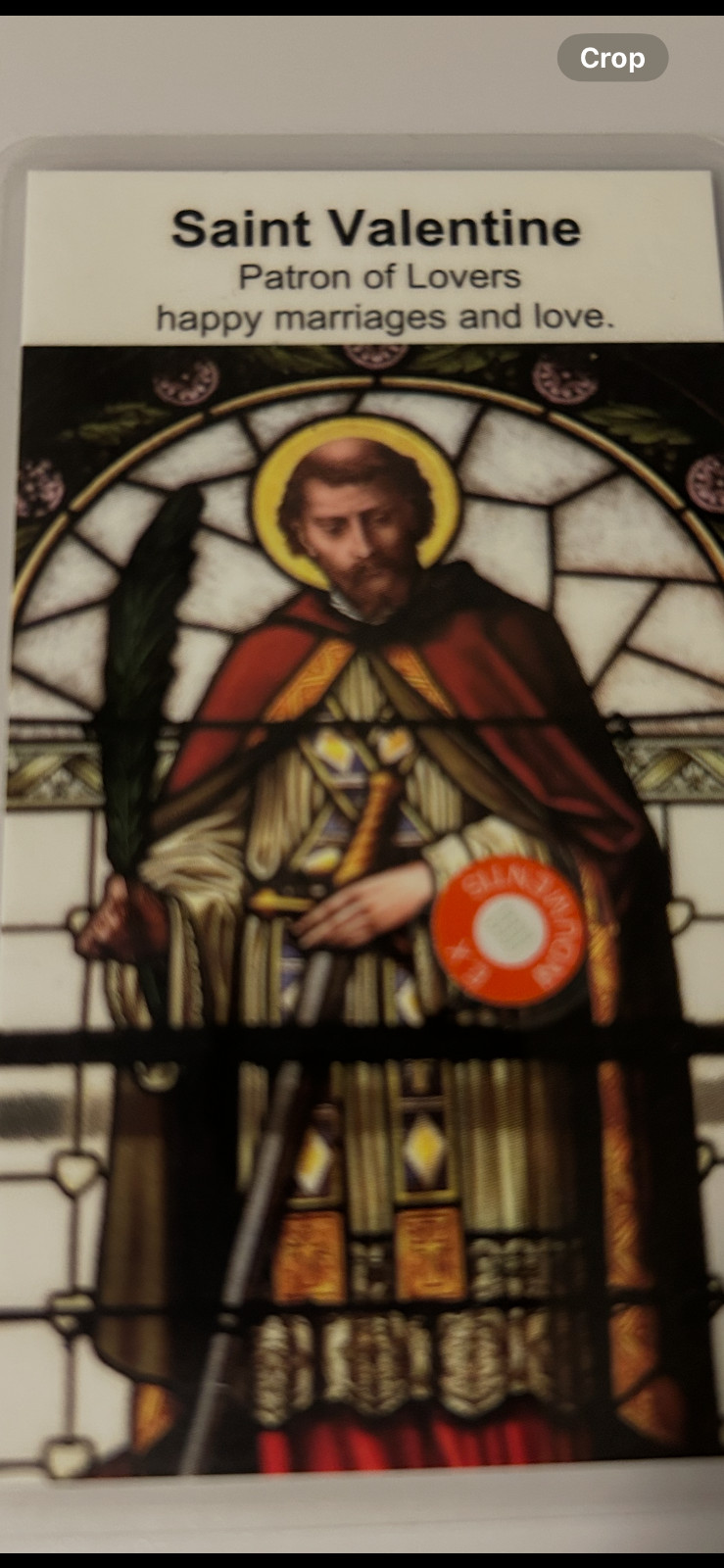 Saint Valentine 3rd Class Relic Card  Patron of Lovers, Happy Marriage,  Love