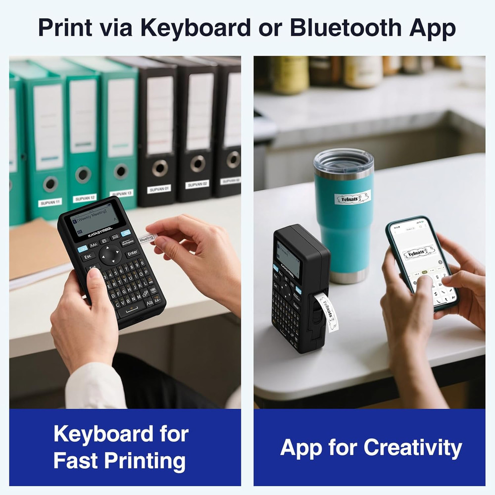 E11 Bluetooth Label Maker Machine with 4 Tapes, Support Keyboard & App with 30+