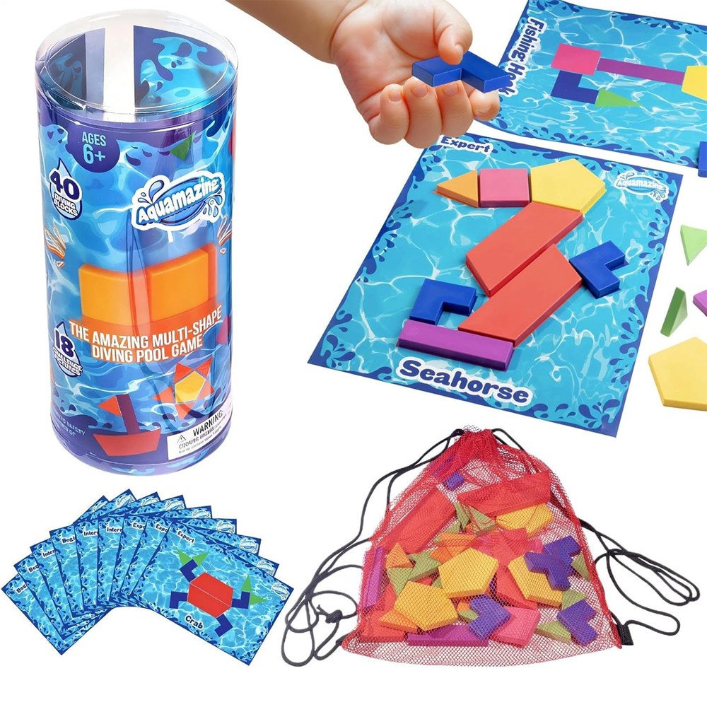 Pool Diving Game- Set Includes 40 Multi-Shape Sinking Toys, 18 Challenge Cards