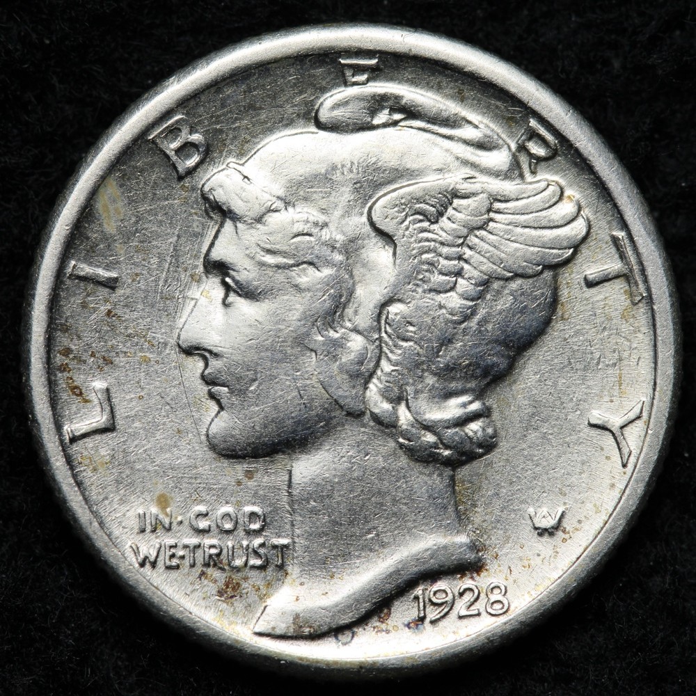 1928-S Mercury Silver Dime AU E238 USEM
