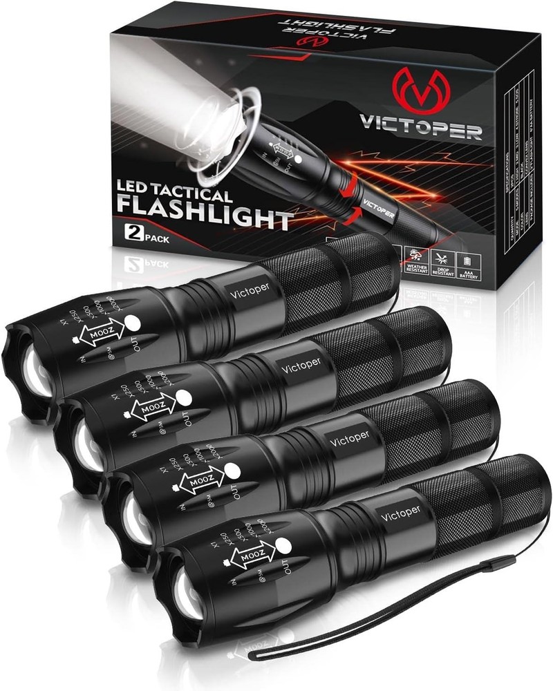 Compact 4-Pack LED Flashlights - 2000 Lumens, Waterproof & Adjustable Modes