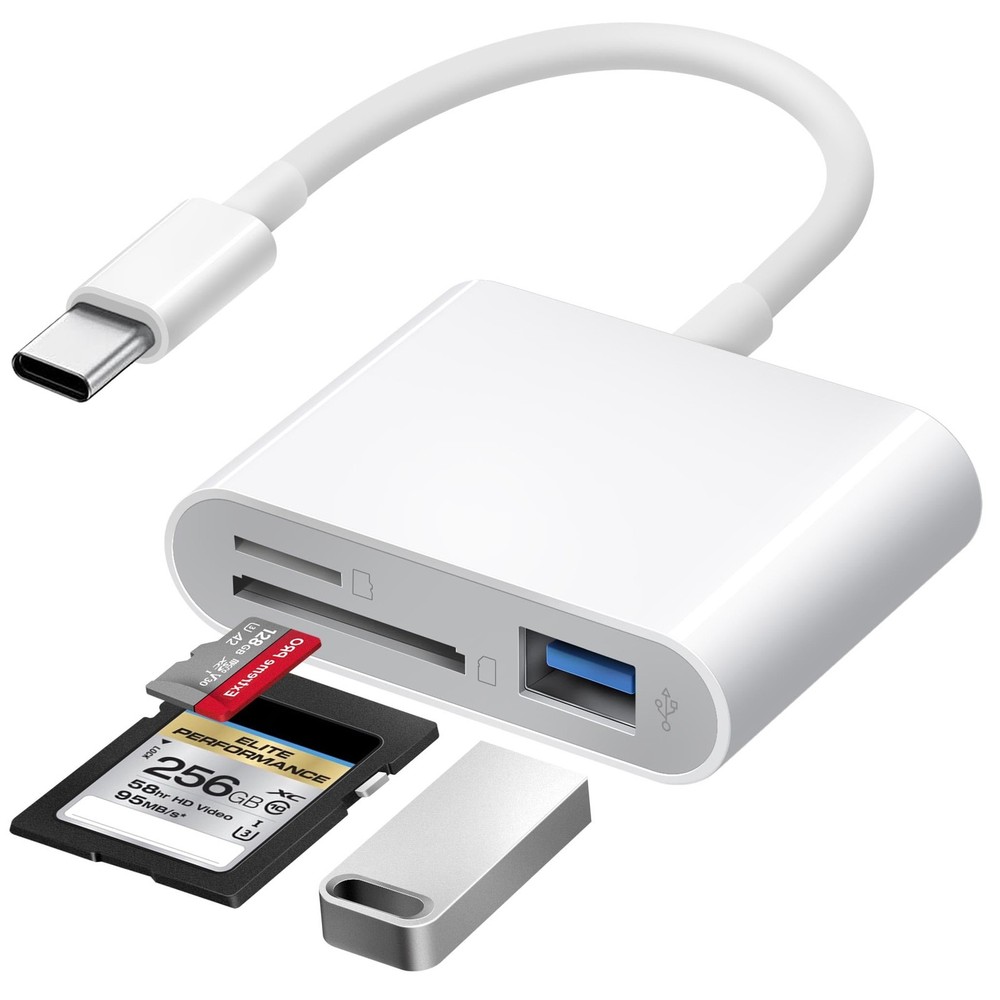 SD Card Reader for iPhone USB C, USB-C to SD/TF Memory White