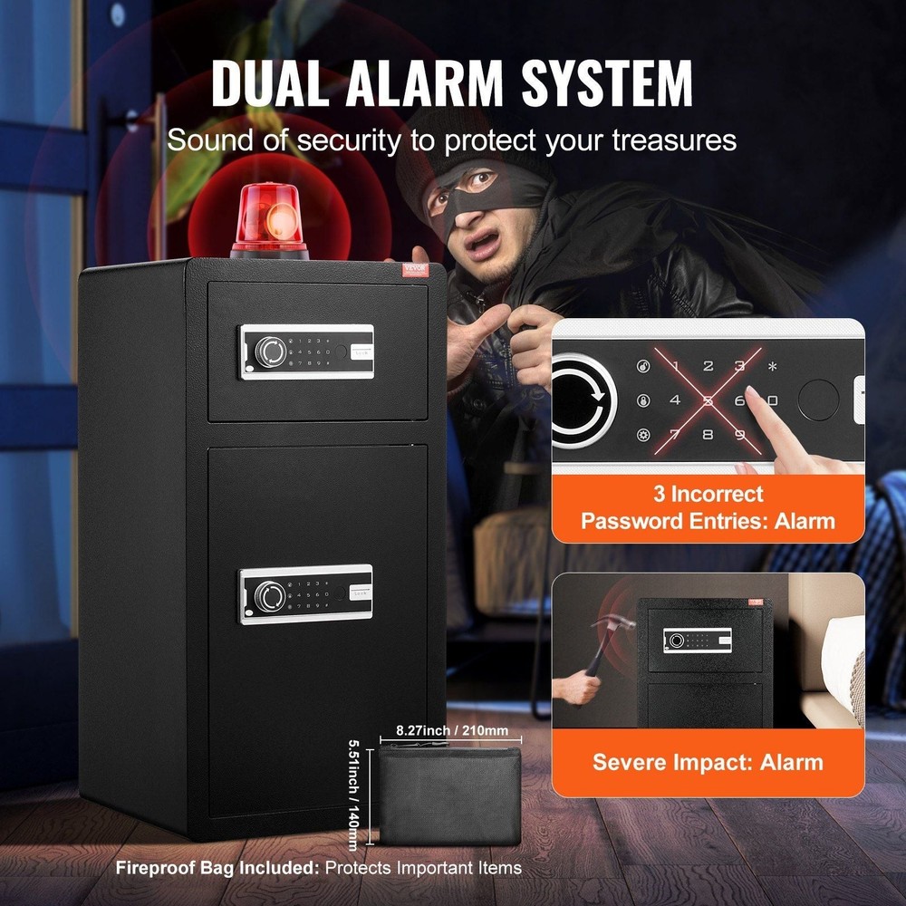 Double Doors 5.5 cu.ft Safe Box with Key Lock & Password, Safe Lock Box with