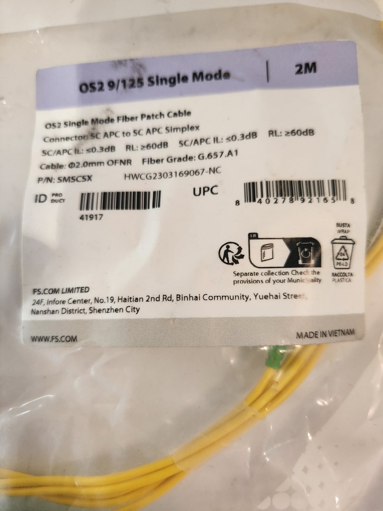 FS - SMSCSX - OS2 9/125 Single Mode Fiber Patch Cable