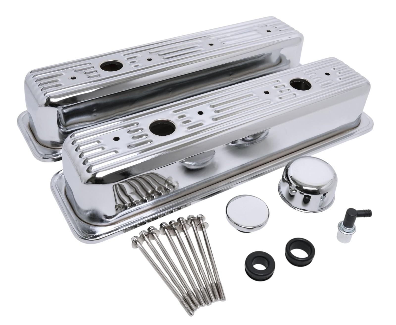 Chrome Tall Valve Covers SBC 305 350 1987-2000 Center Bolt Dress Up Complete Kit