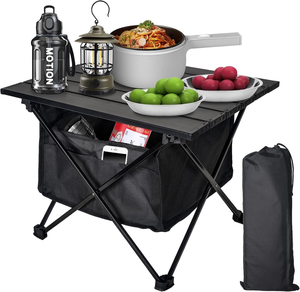 Foldable Camping Side Table, Ultralight Small 16‘’ Small, Black