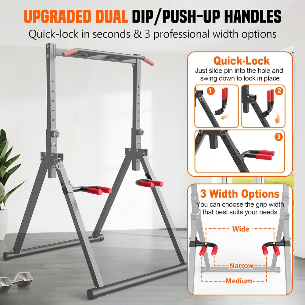 Foldable Power Tower Dip Station for Pull Ups, Dips & Push Ups, Upgraded Free St