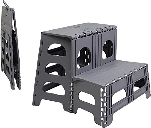 Folding 2 Step Stool for Adults - Collapsible & Foldable Step Industrial Gray