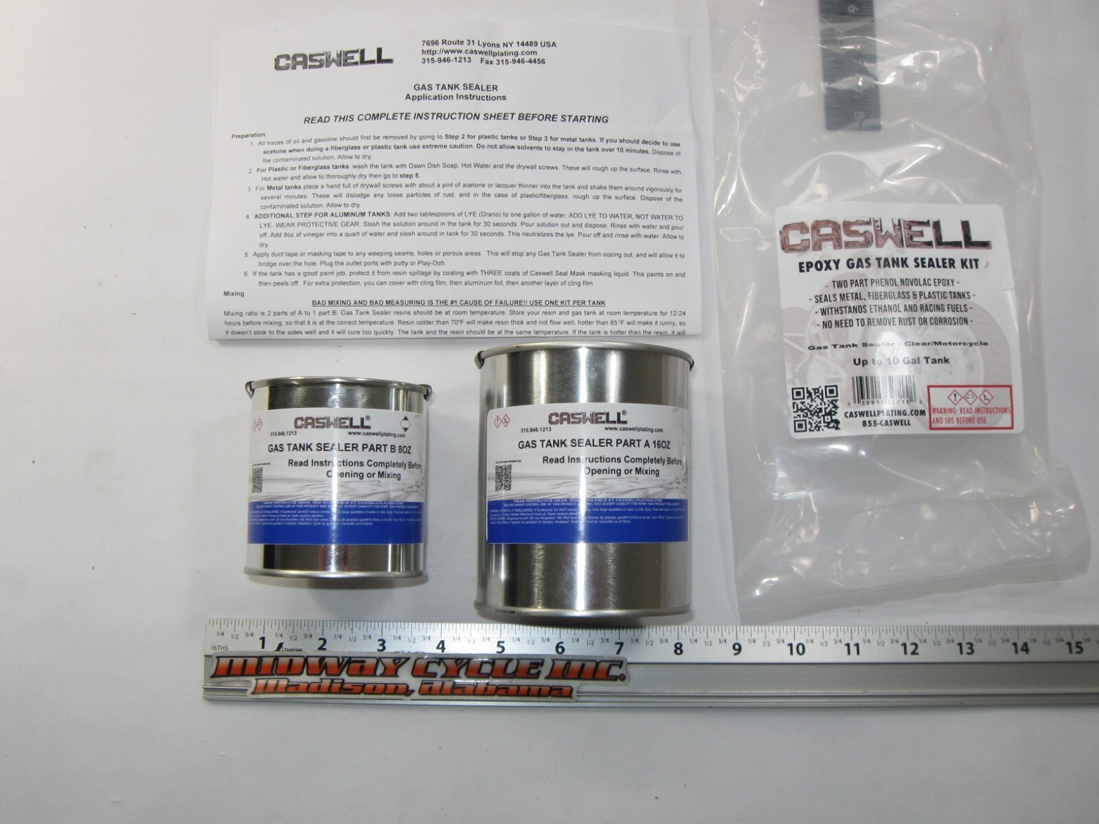 CASWELL GAS TANK SEALER LINER KIT CLEAR EPOXY MOTORCYCLE TO 10 GALLON jh