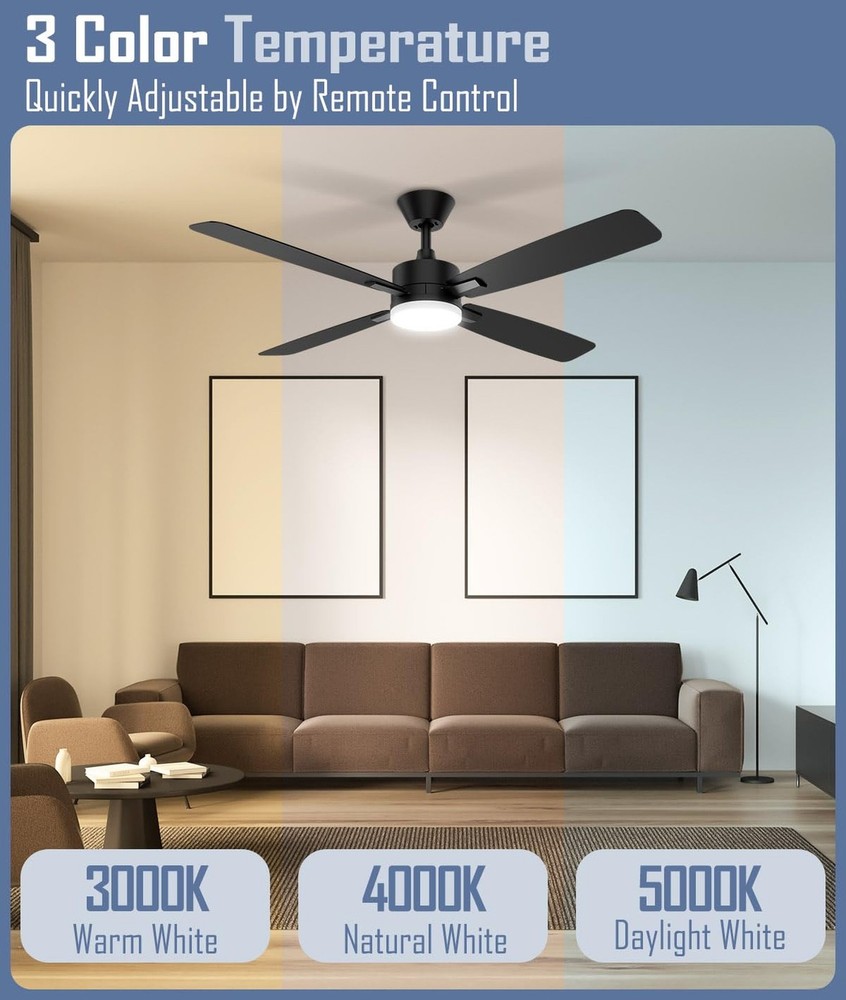 Ceiling Fan, Remote Control Reversible DC Motors, 9CCT Dimmable Timer Noisele...