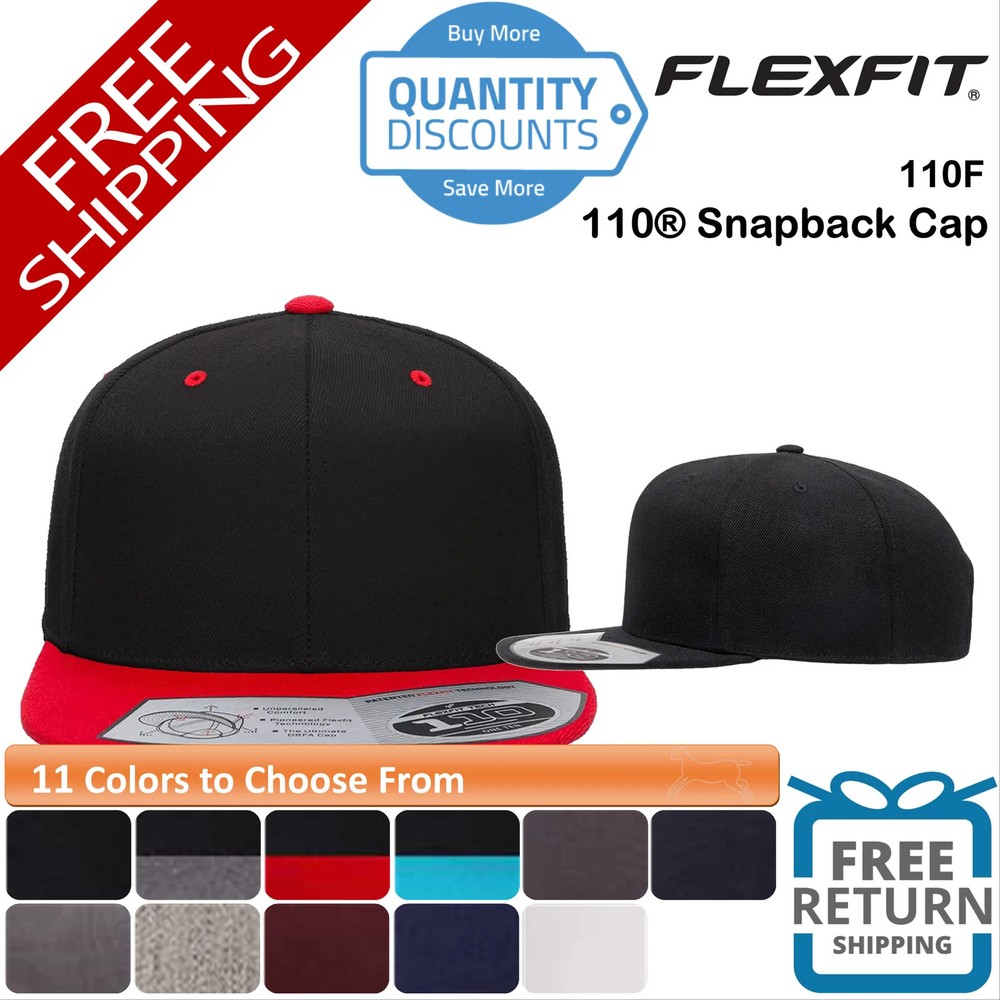 🔥 Flexfit Men 110 Structured, Six-panel, High-profile Snapback Cap Hat 110f