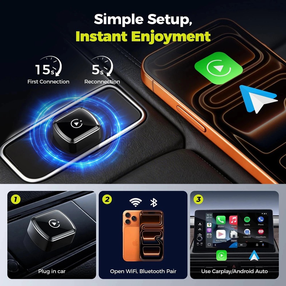 4-in-1 Wireless CarPlay Android Auto Adapter Plug & Play USB for iPhone Android