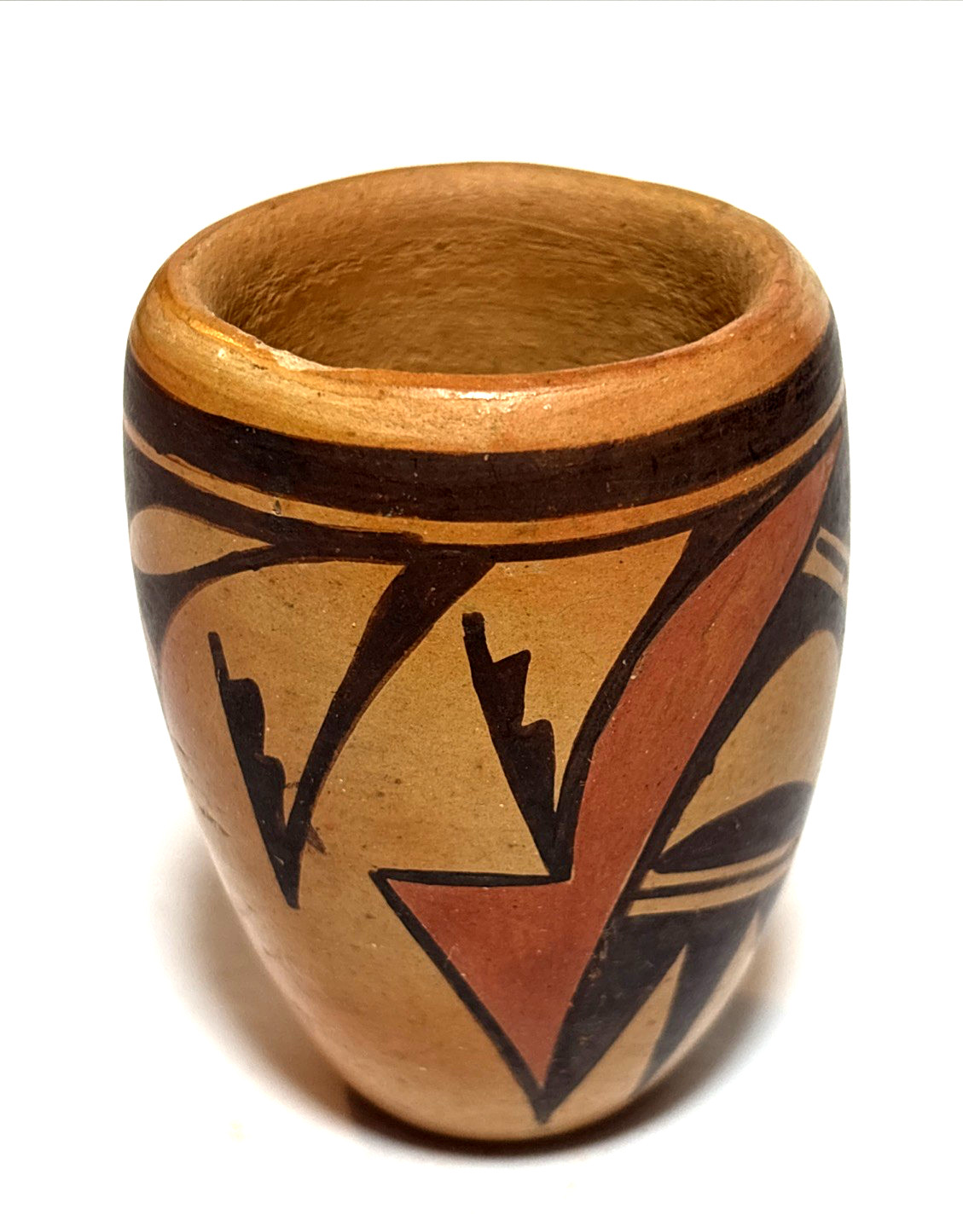 3" Old Hopi Small Vase Polychrome Eagle Wing Lori Ann Tungovia