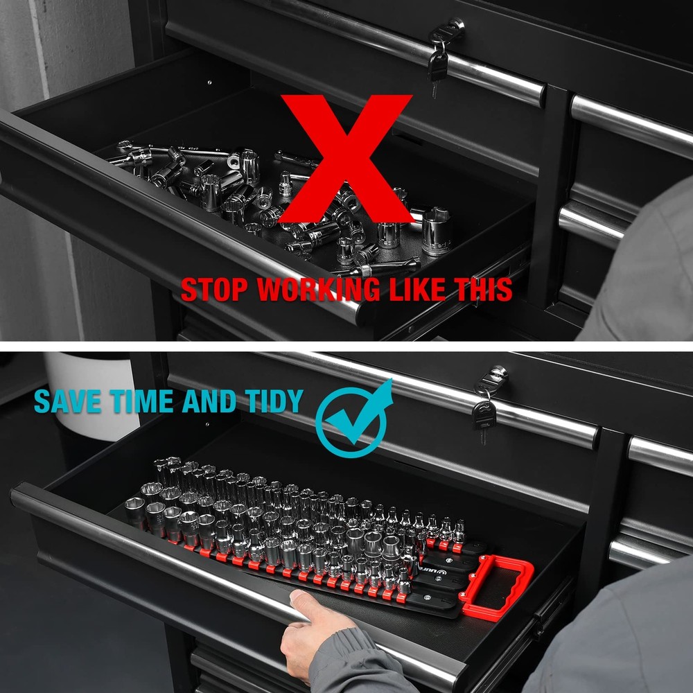 DURATECH 80PC Socket Holder Organizer 1/2" 3/8" 1/4" Drive Socket Organizer Tray