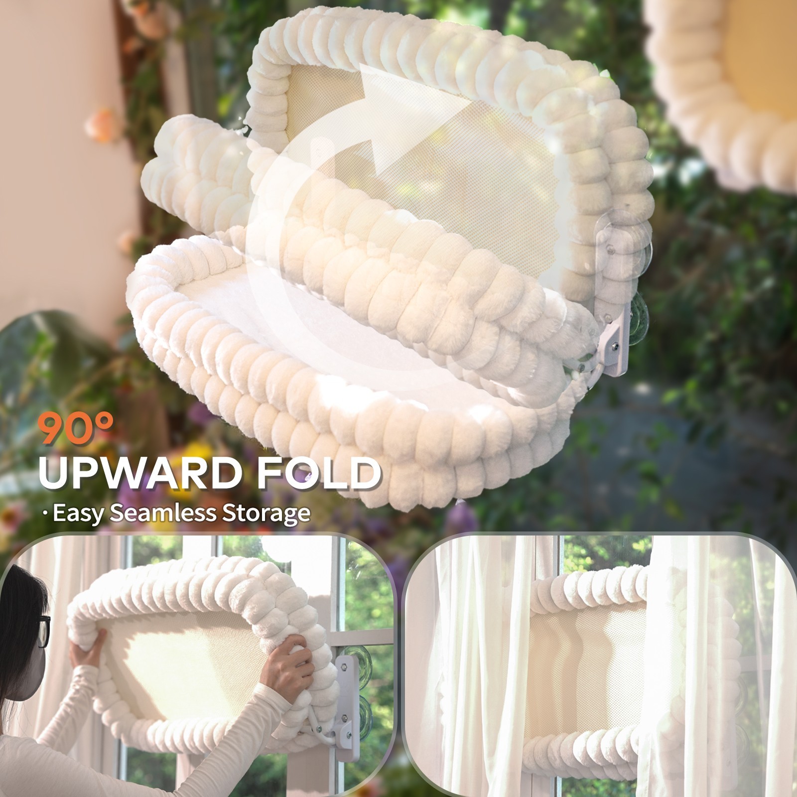 Cat Window Perch, 23*15in Double-Layer Foldable Pet Hammock(Medium,Gray)