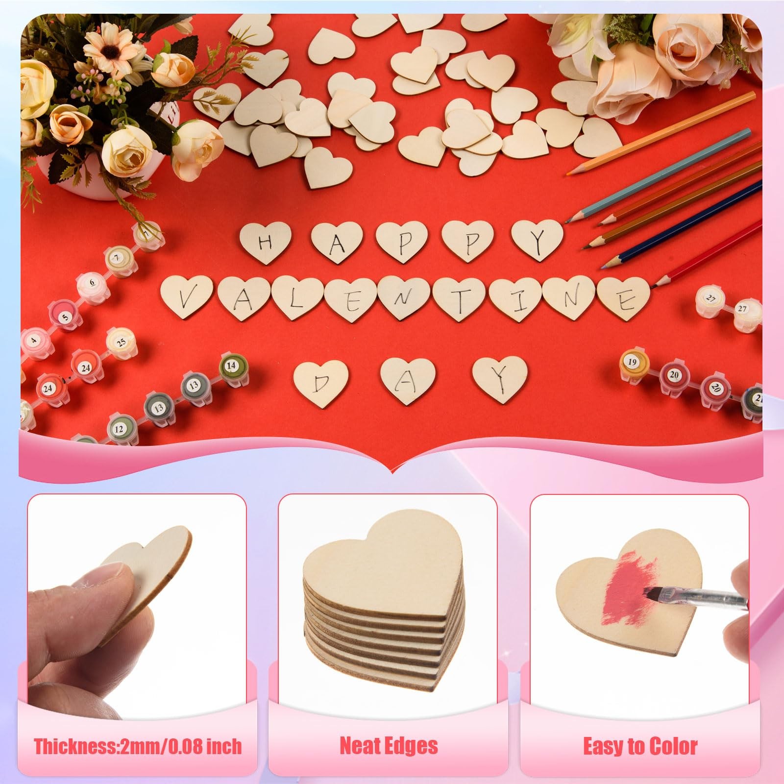 Wooden Hearts 120 Pcs 1.5 Inch Unfinished Cutouts DIY Craft Wedding Guest Book
