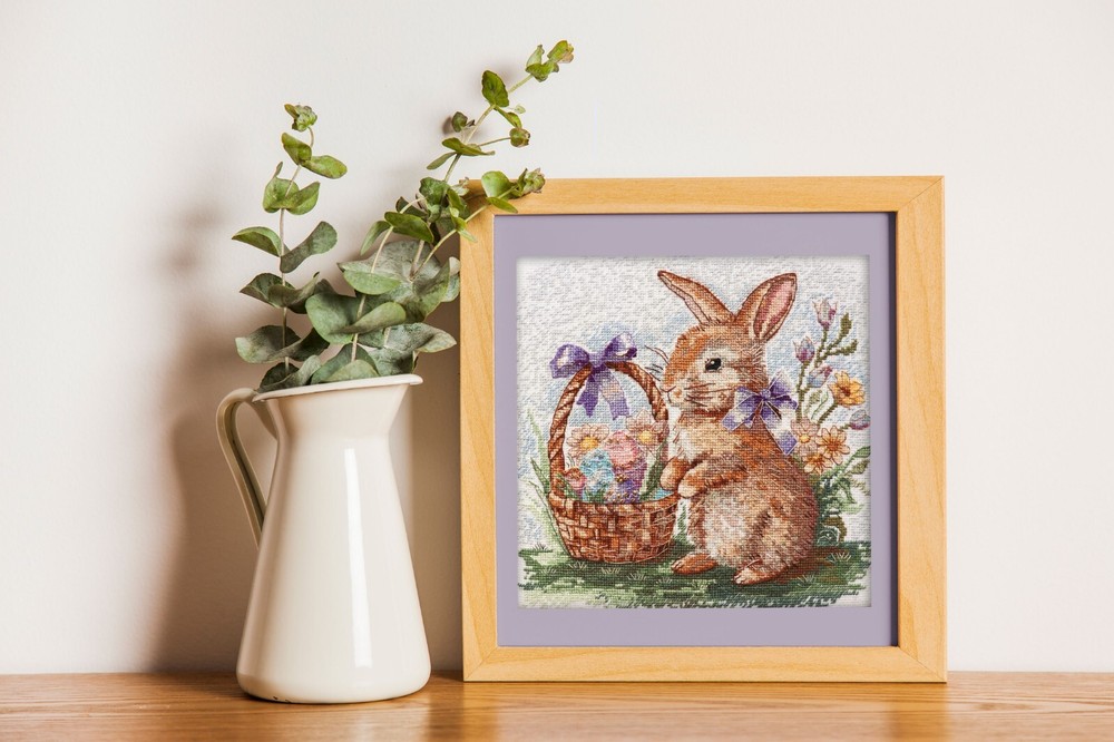 Cross Stitch Kit - Easter Bunny, Spring Rabbit, Needlepoint, DIY Craft KIT