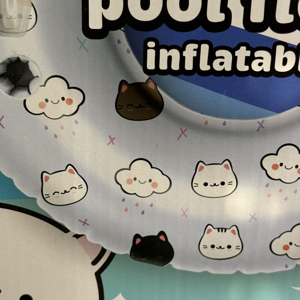 Minicoco Kawaii Pool Float Inflatable Size 53” Diameter White Innertube Smiling