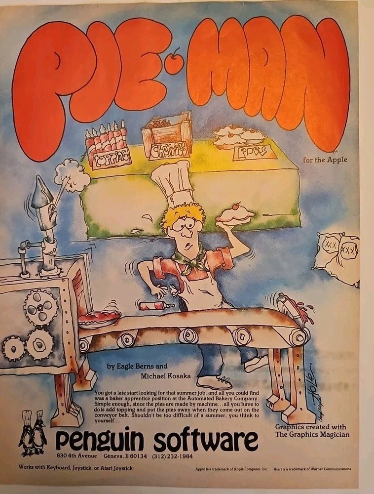 Penguin Software, Apple, Pie Man  Computer Game PRINT AD