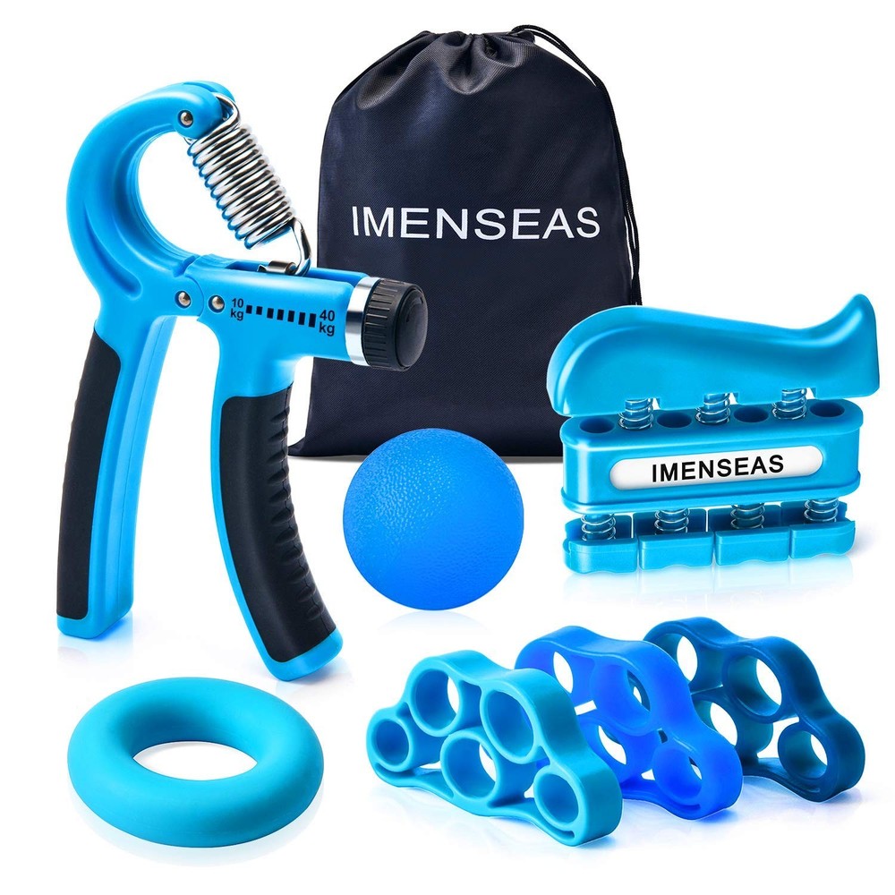IMENSEAS Grip Strength Trainer 7 Pack Adjustable Hand Gripper, Finger Blue