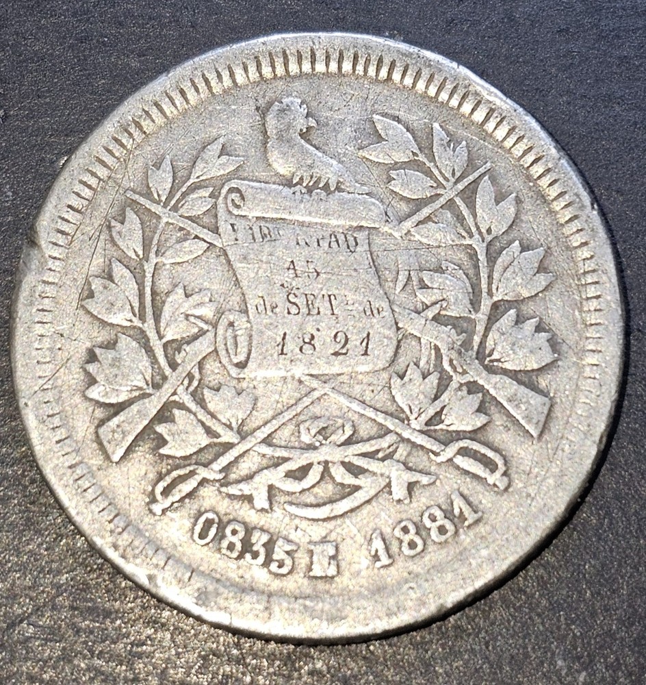 1881 E Guatemala 25 Centavos Silver Coin