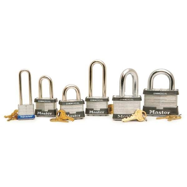 Master Lock 7Lj Padlock, Keyed Different, Long Shackle, Rectangular Steel Body,