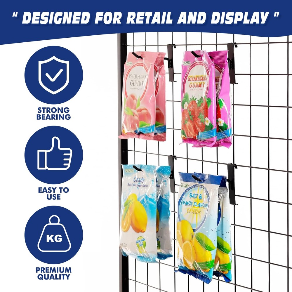 20 Pack 4 Inch Grid Wall Hooks Grid Panel Display Storage Black Retail