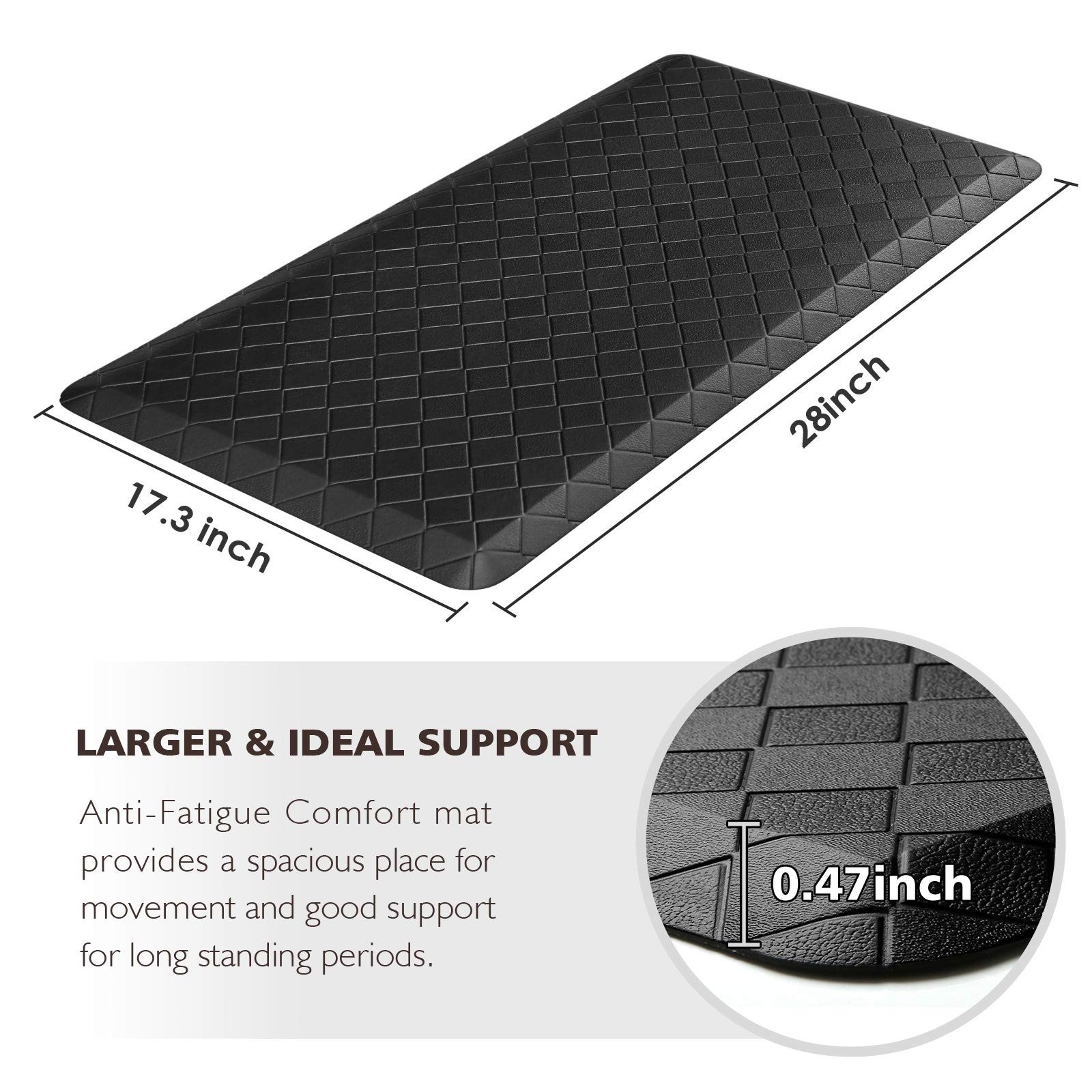 HappyTrends Floor Mat Cushioned Anti-Fatigue 28"L x 17.3"W x 0.5"Th, Black