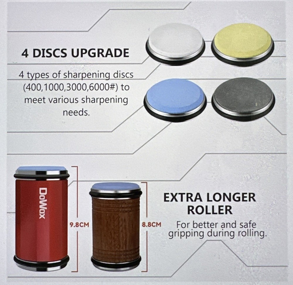 DoWox Longer Rolling Knife Sharpener Leather Strop Replaceable Honing Discs Red