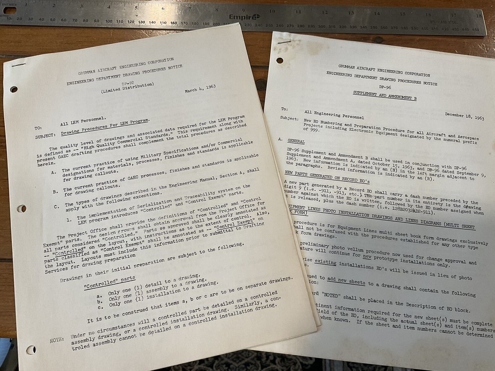 ORIG 1963 GRUMMAN ENGINEERING DEPT DRAWING PROCEDURES APOLLO LUNAR MODULE LEM