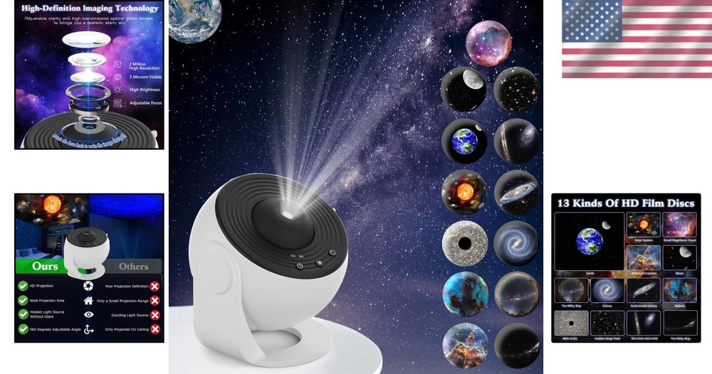 Realistic Starry Night Light Projector - 360° Rotation & Adjustable Focus