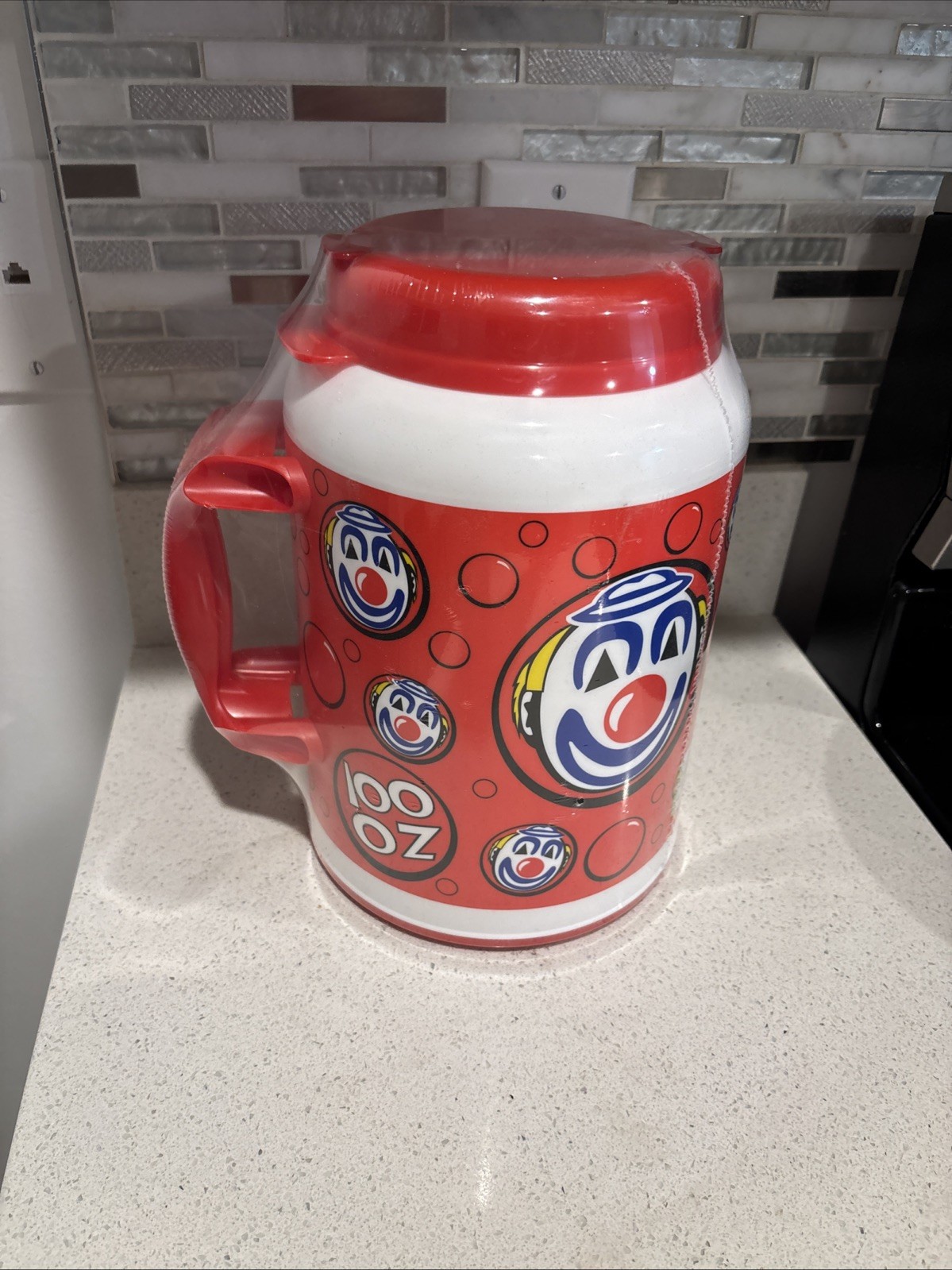 Whirley NEW 100 oz Huge Travel Mug Trucker Insulated Clown Holiday Oil Cup Lid