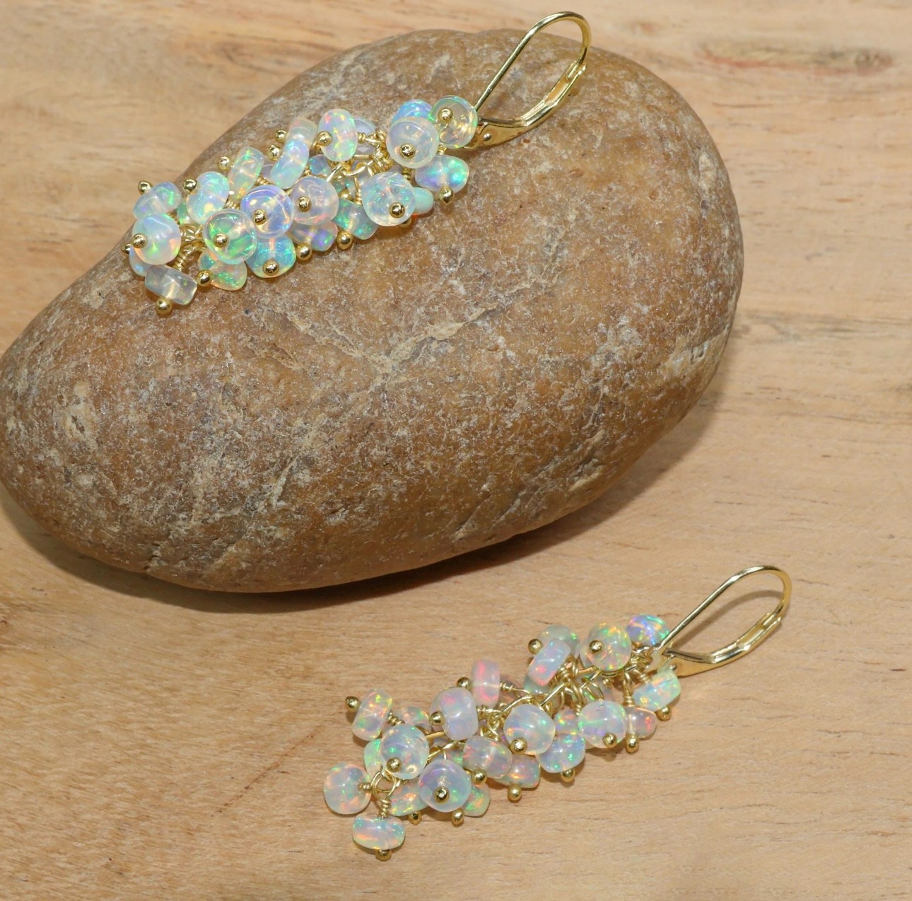 Natural Ethiopian Opal Beaded Earrings, Gold Filled Handmade Dangle Gift for Her