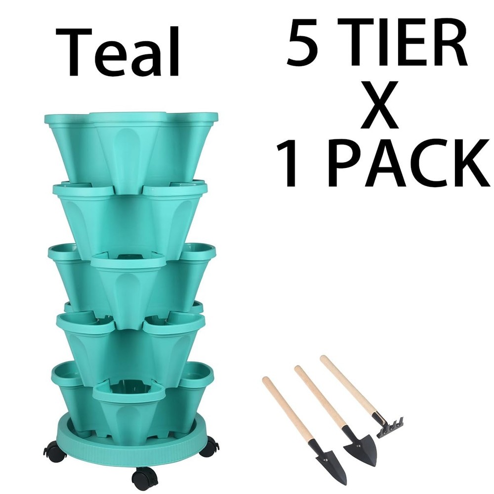 Vertical Planter Tower - 5 Tier Stackable Garden Planters with Wheels and Too...