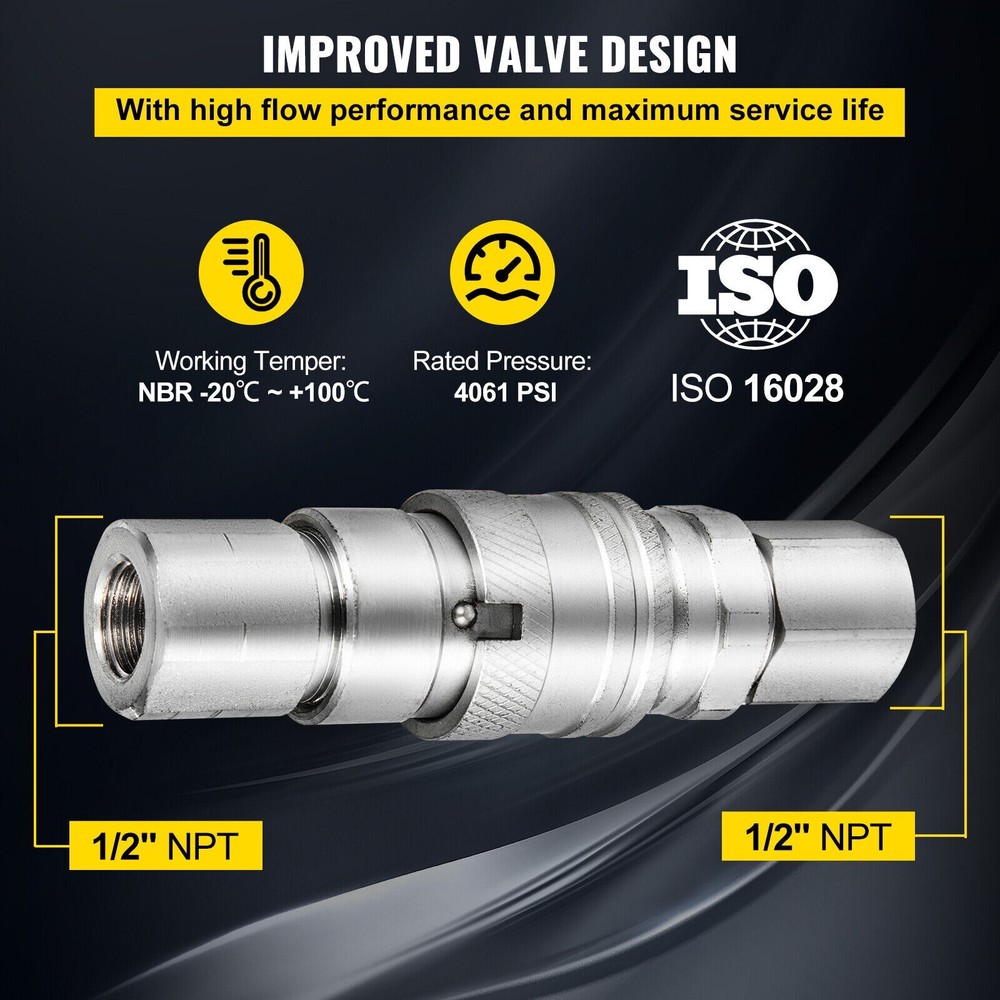 2Set 1/2" Skid Steer Bobcat Flat Face Hydraulic Quick Connect Coupler / Coupling