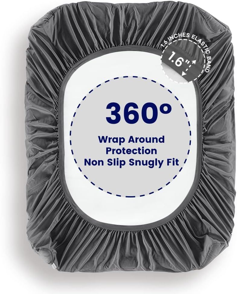 SLEEP ZONE Grey Waterproof Mattress Pad Full Full,