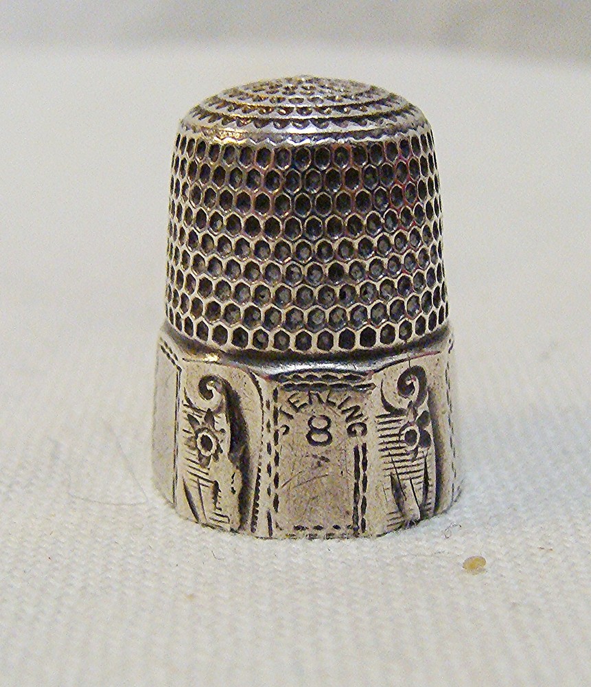 Antique Simons Bros. Sterling Silver Thimble, Panel & Floral Scroll,  Sz 8