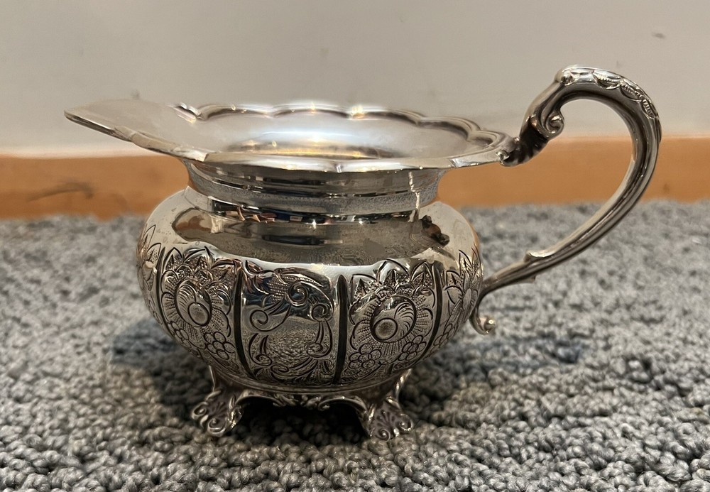 Antique Hand Chased Silver Plate Four Piece Tea Set