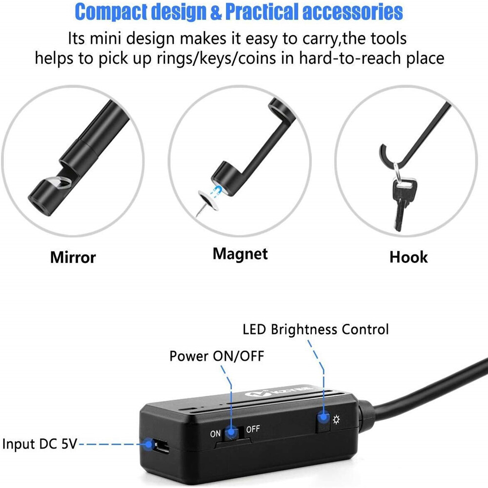 32.8FT Wireless Endoscope Borescope Semi-rigid Cable Inspection Camera 6 LED