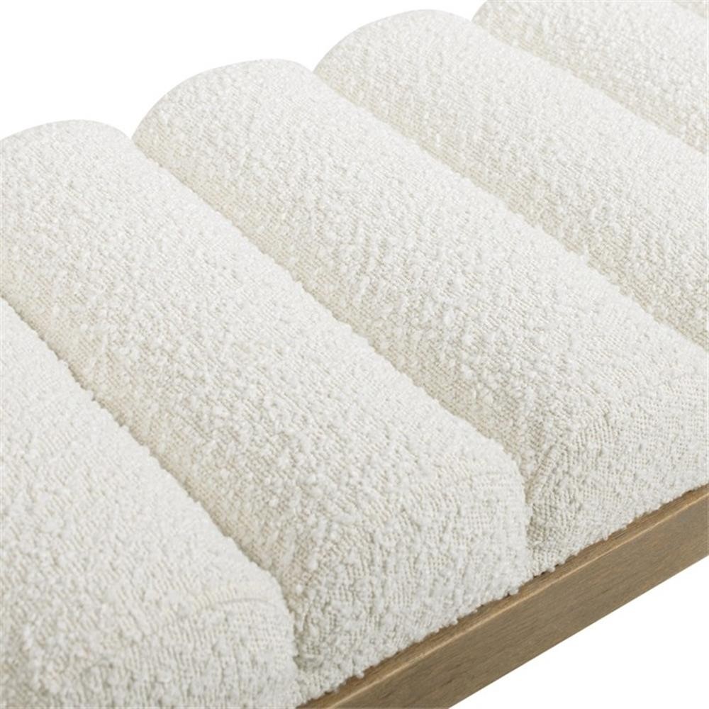 Bella 52" Upholstered Modern Accent Bench Ivory White Boucle