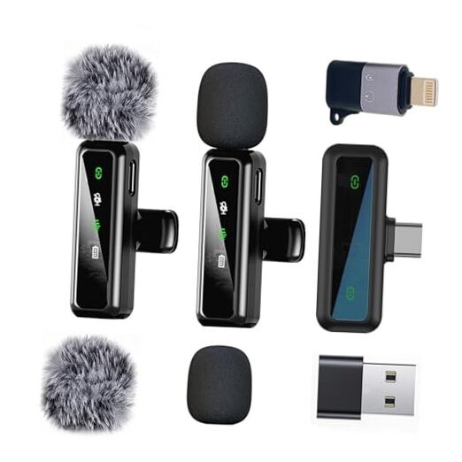 Wireless Lavalier Microphone for iPhone - iPad, Android Phone Computer, black
