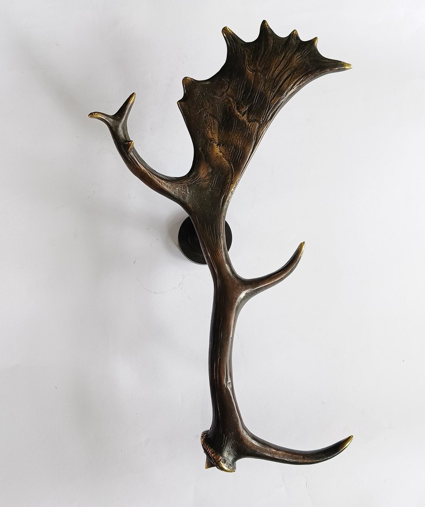 amazing BRASS Large Antler Moose Deer door pull hand made rustic heavy hook