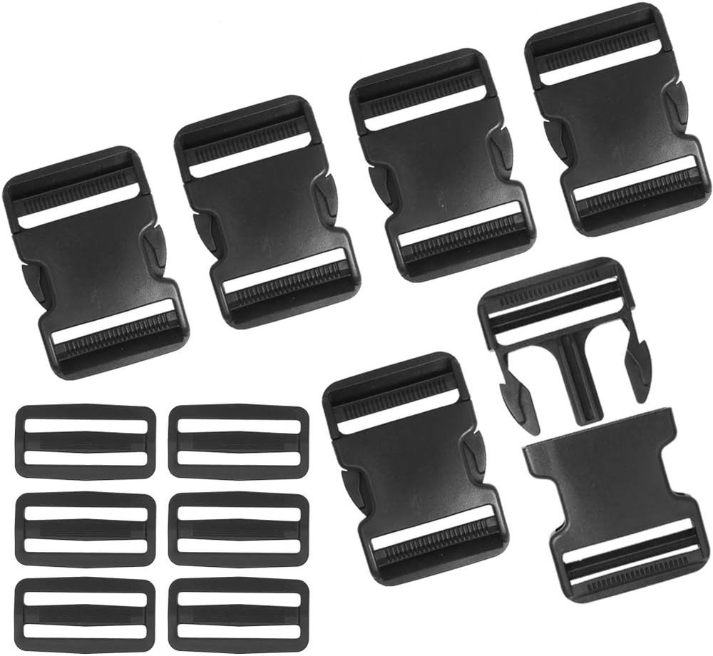 6 Pack 2 Inch Flat Dual Adjustable Plastic Side Release Plastic Buckles for Back