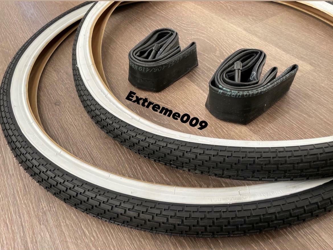 26x2.125 Brick Pattern White Wall Tires & Tubes 26x2.125 Beach Cruiser Lowrider*