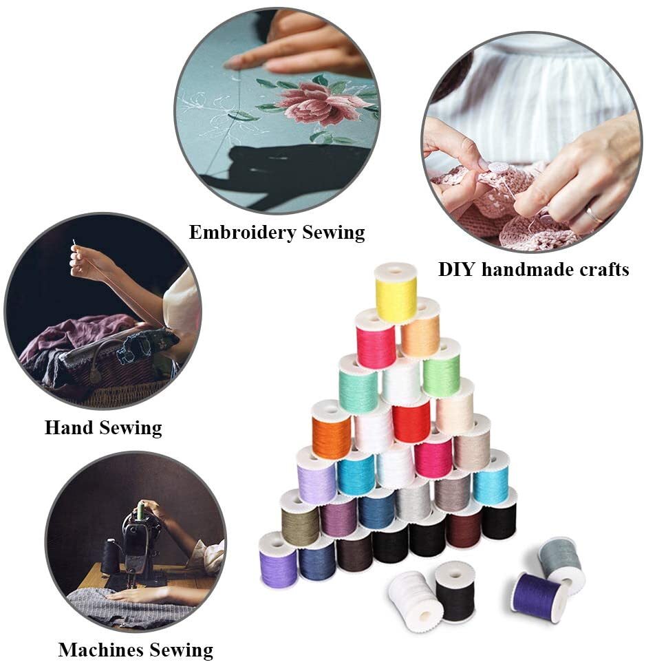 60PCS Mini Sewing Thread Spools and Bobbins Set for Sewing Machine, Hand Sewing
