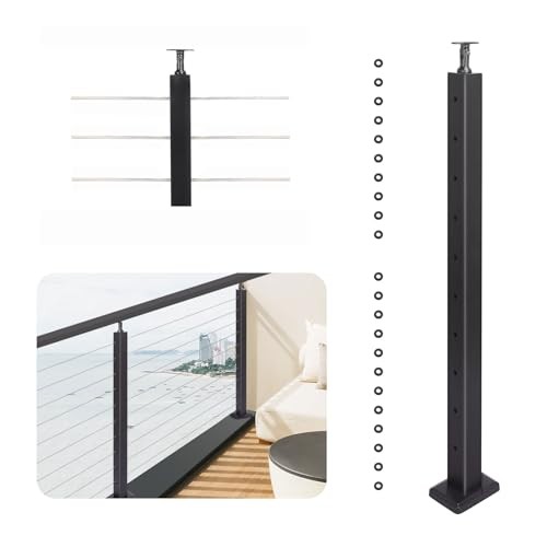 36" Drilled Cable Railing Post Stainless Steel Adjustable Level Post 1 black