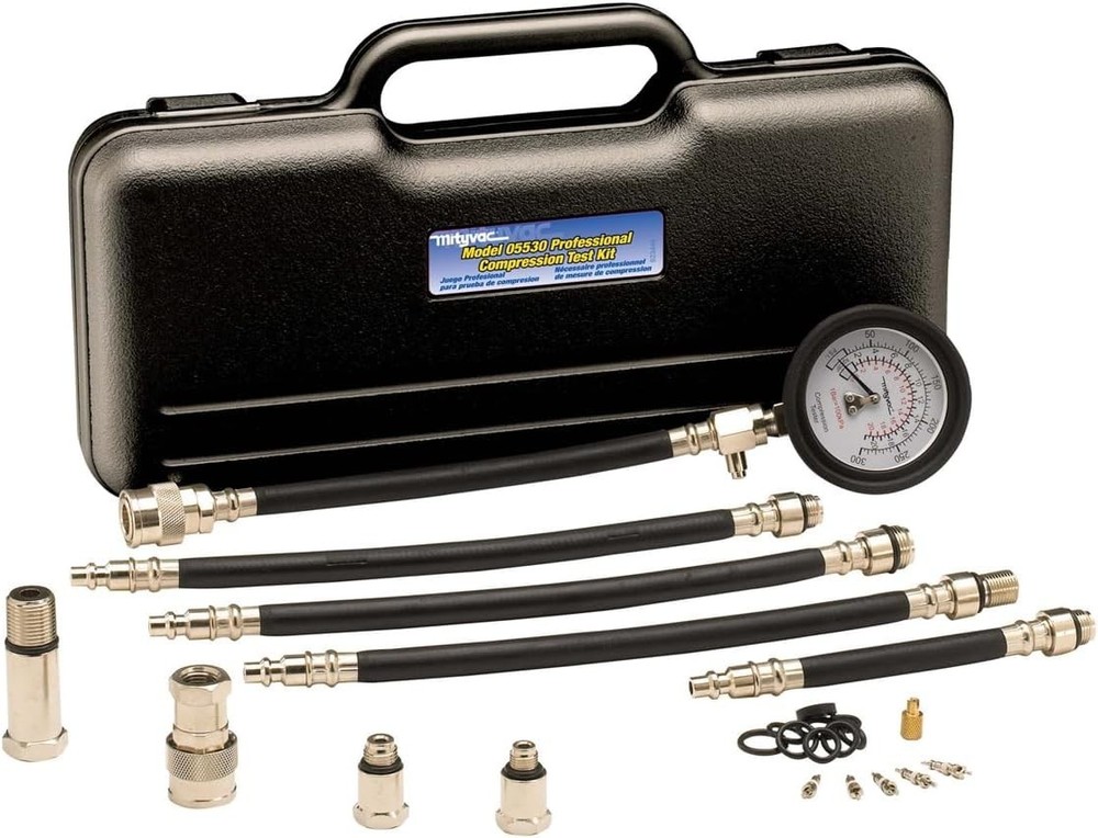Portable Engine Compression Testing Kit with Quick-Disk Coupler & 300 PSI Gauge
