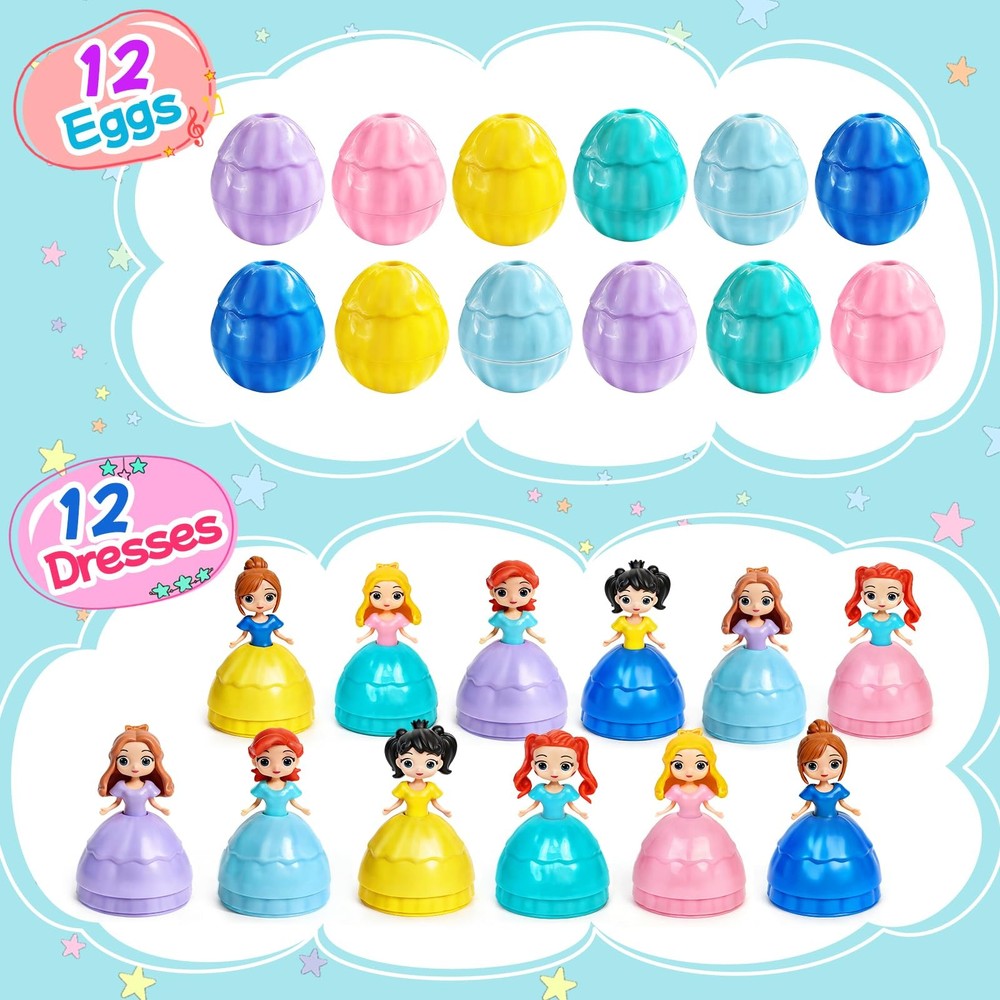 12 PCS Princess Prefilled Easter Eggs Easter Basket Stuffer Hunting Egg for K...